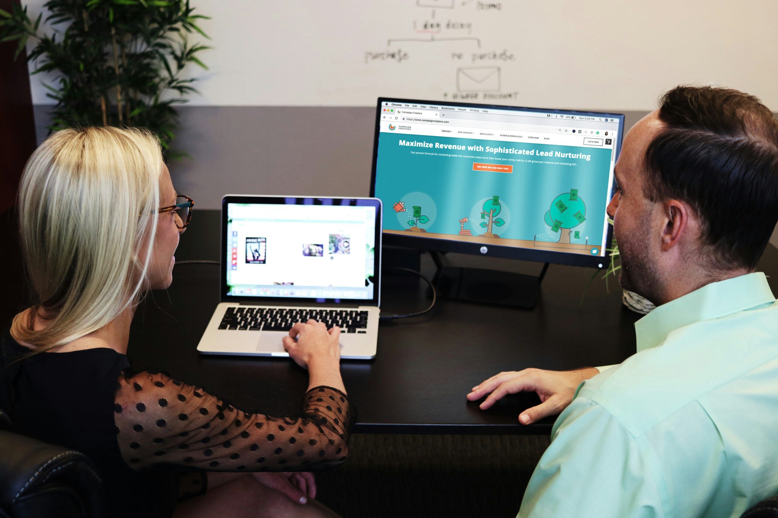 Reviewing a web site design with a client