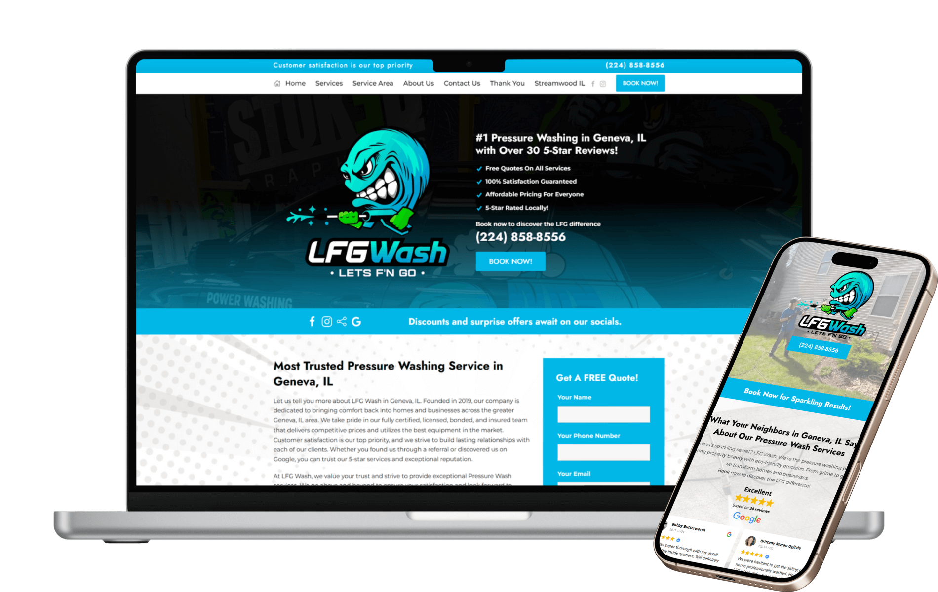 LFG wash website on laptop and mobile