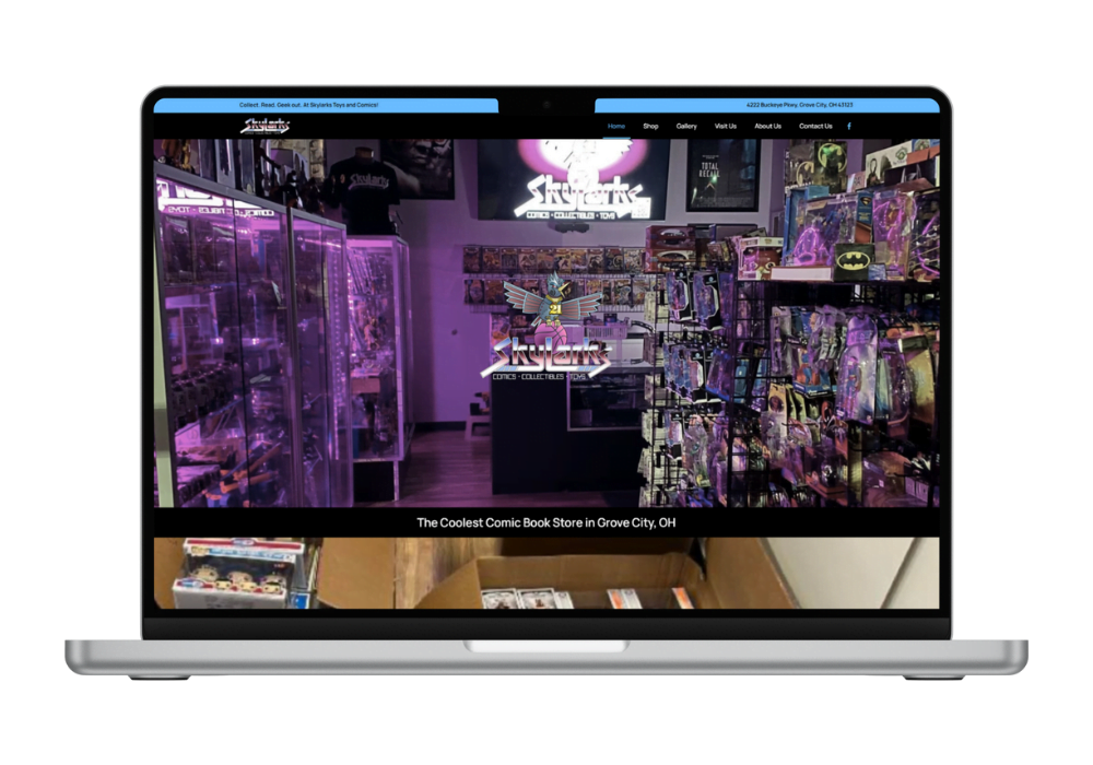 Laptop with Skylark Toys and Comics website