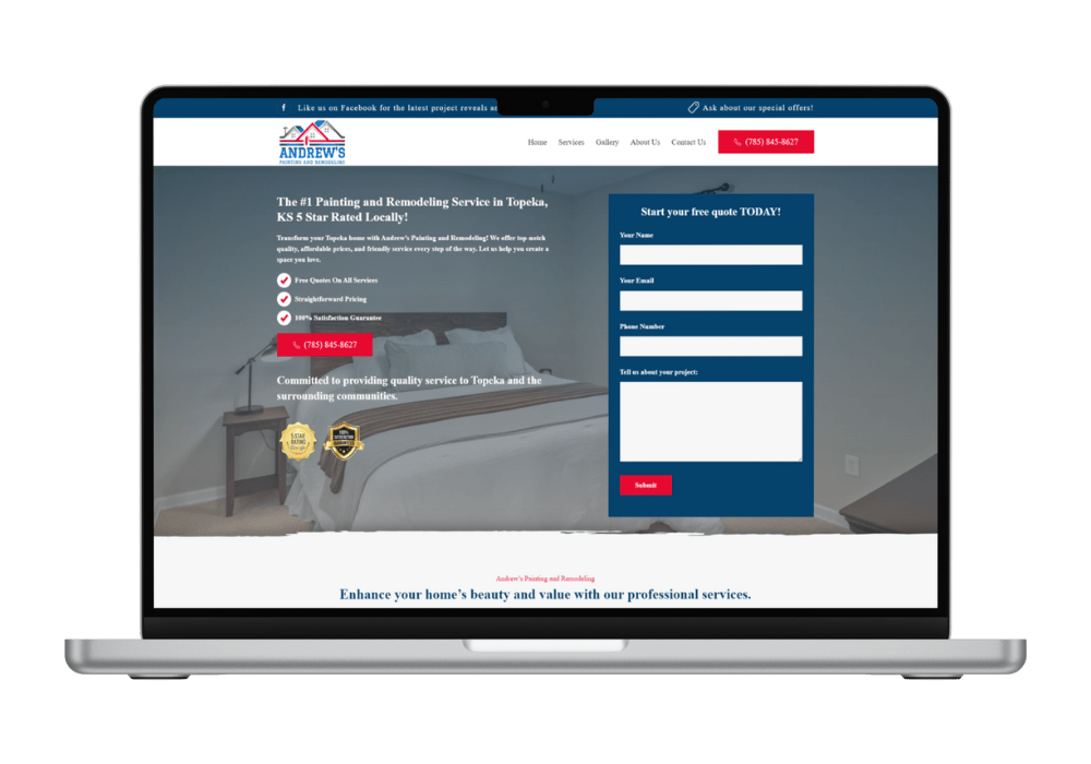 Laptop with Andrews Painting and Remodeling website