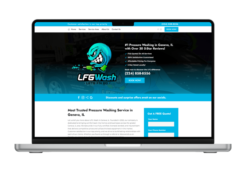 Laptop with LFG Wash website